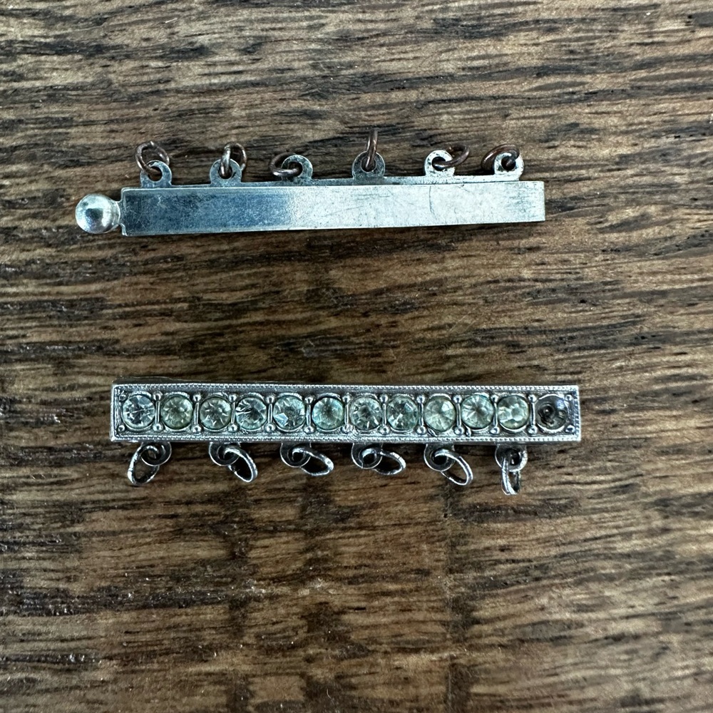 Vintage Sterling Silver Rhinestone Bar Clasp for 6 Strand Pearls Necklace